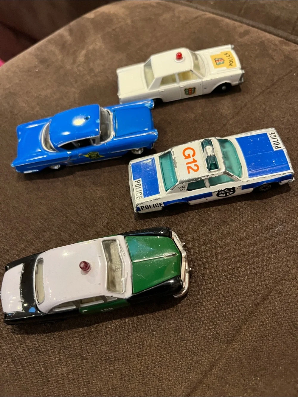 Die-Cast Kids Toy Police Car Set - Blue, White, Green